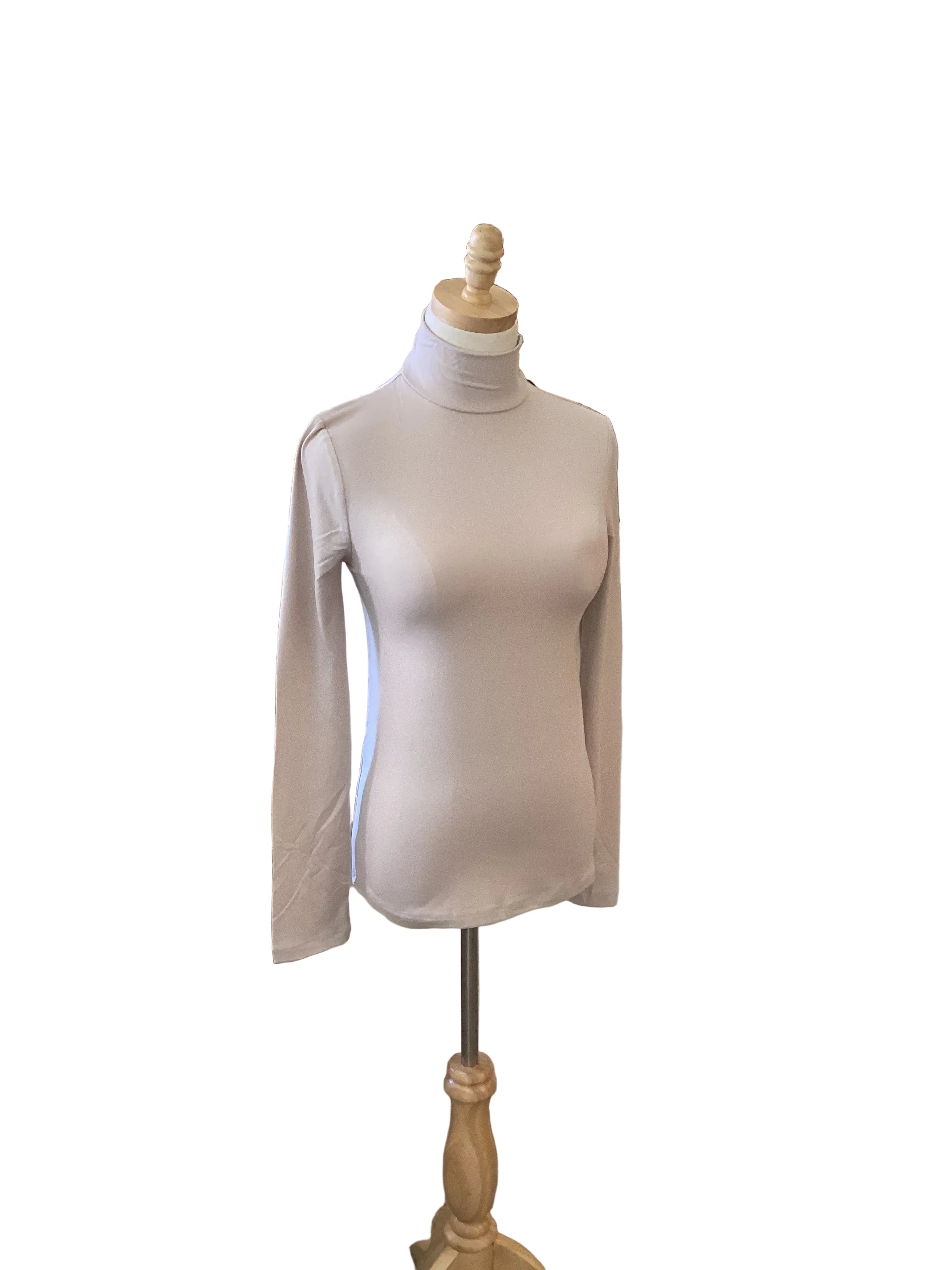 Zenana beige long sleeve mock turtleneck scuba top