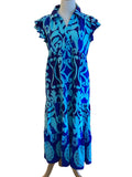 Jodifl blue and teal v neck ruffle sleeve tiered maxi dress