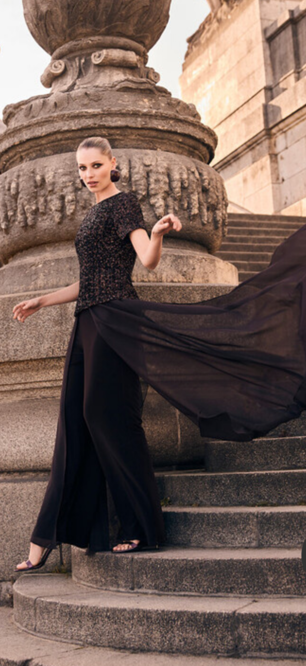 Frank Lyman black wide leg trousers with sheer overlay