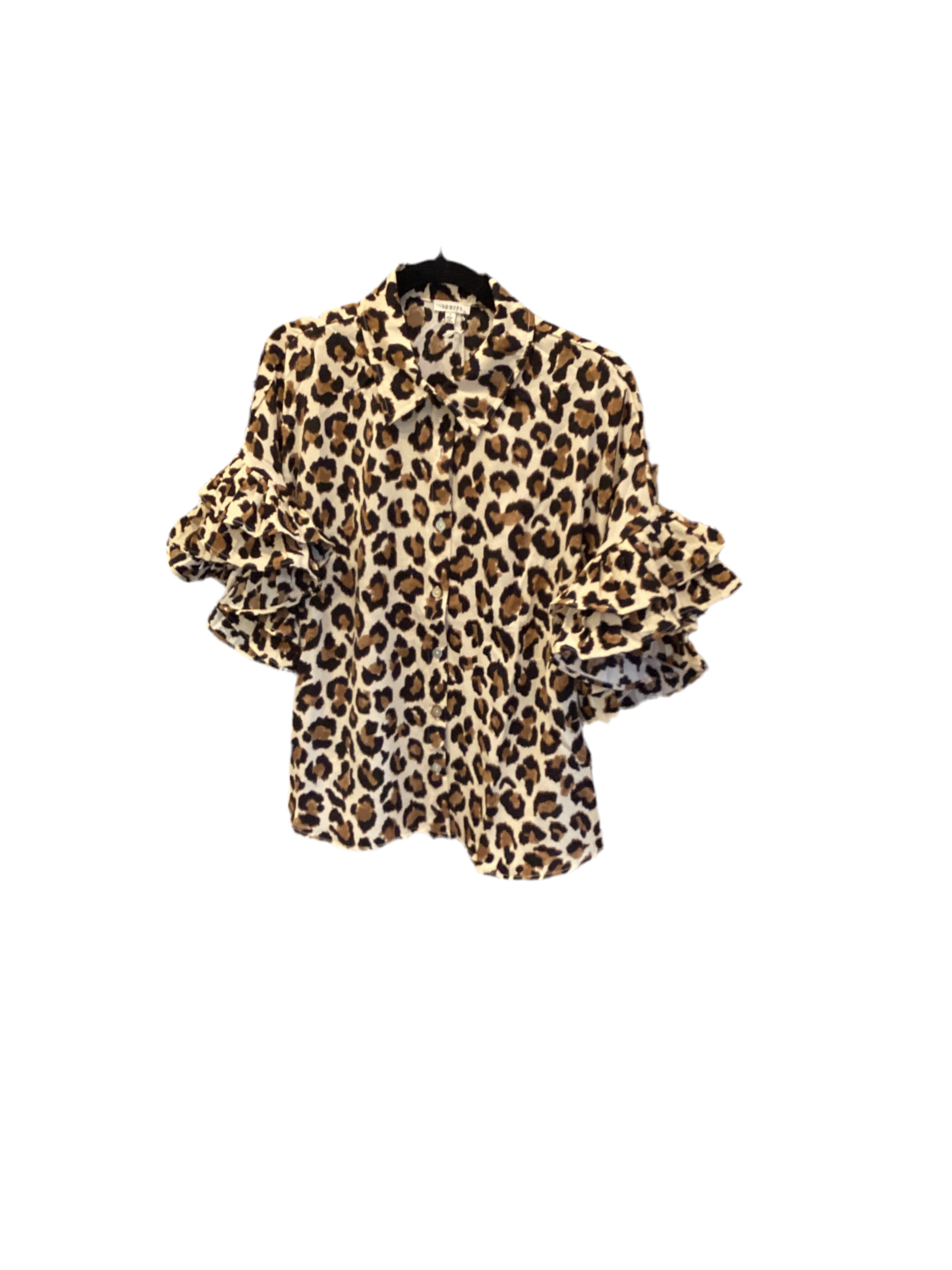 Jodifl leopard top with ruffle sleeve