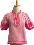 Jodifl pale and hot pink puff sleeve v neck top
