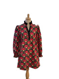 Jodifl pink green yellow print dress with black ruffle collar & long sleeve