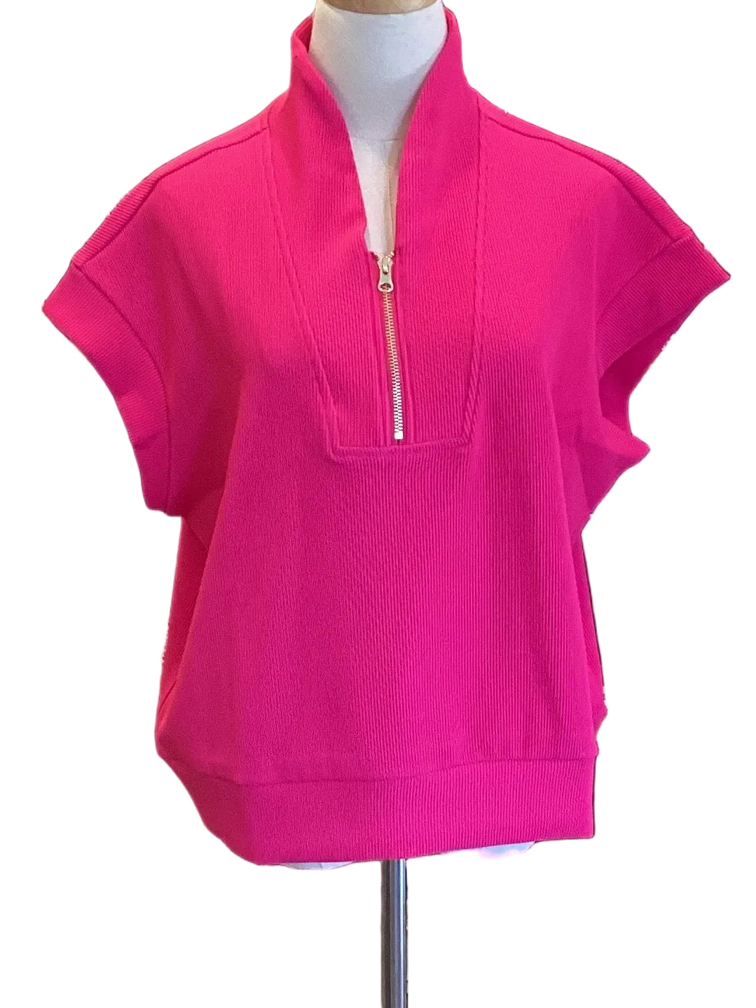 Zenana hot pink high neck half zip top