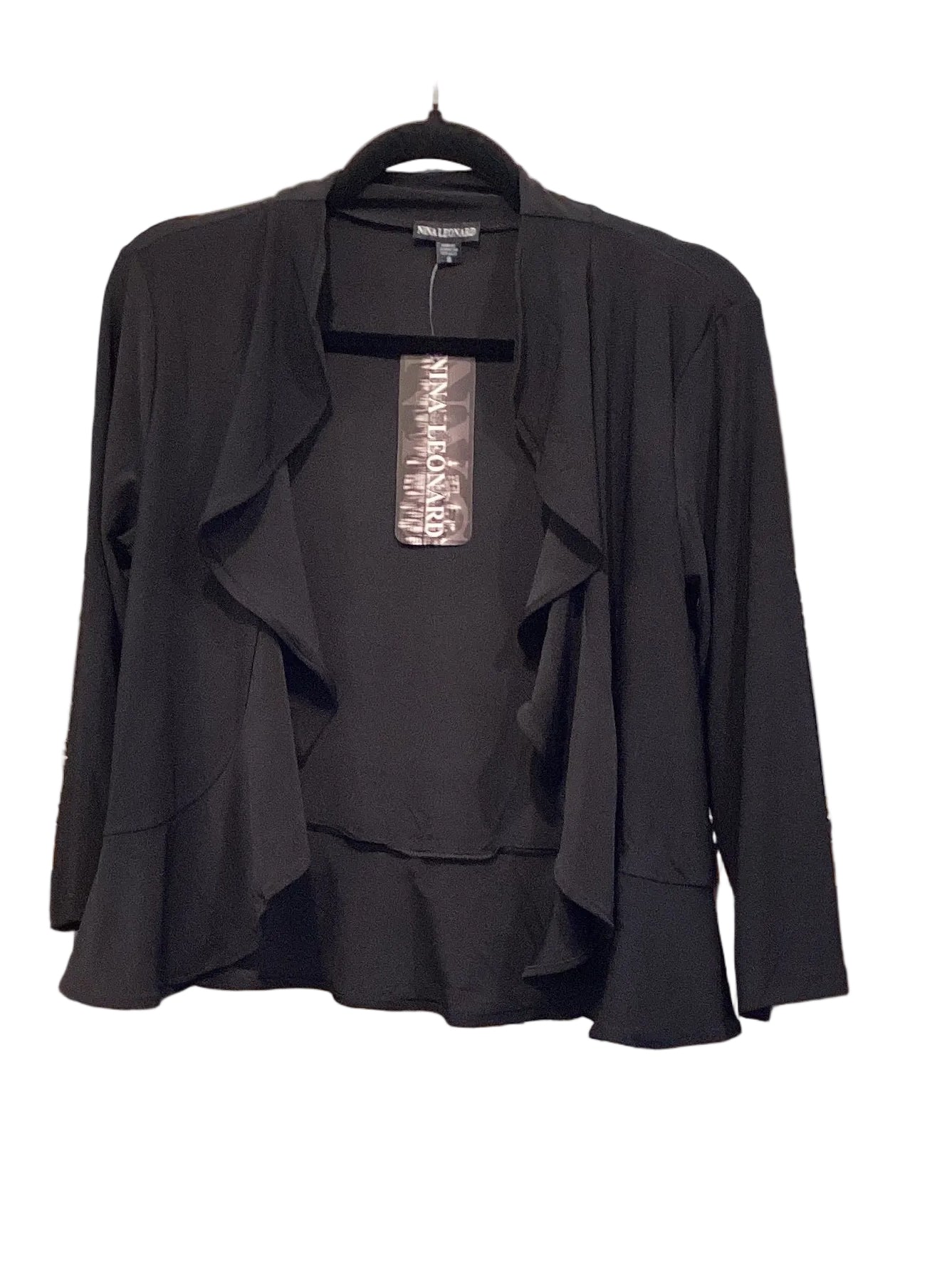 Nina Leonard Black Knit Open Front Ruffle Bolero