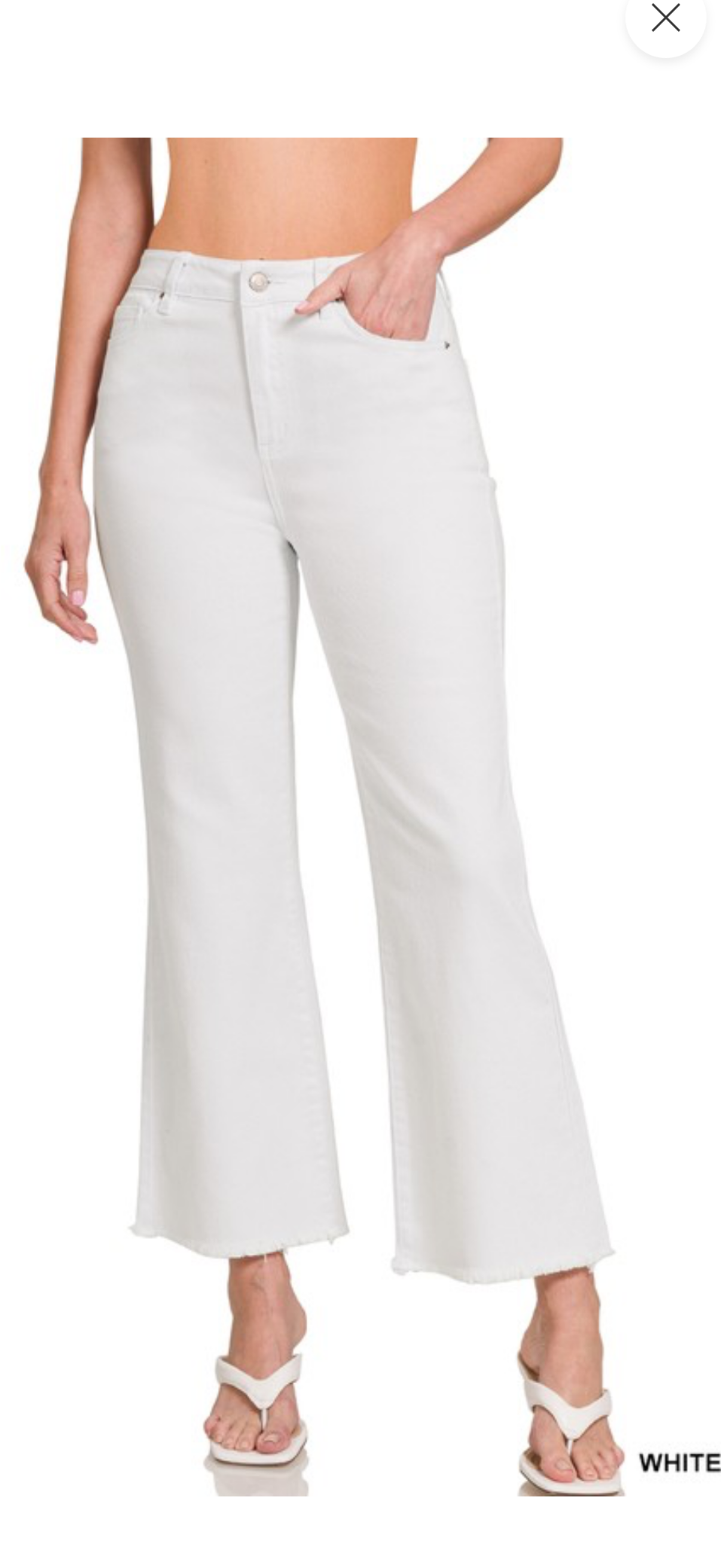 Zenana White frayed cut off straight wide leg jean