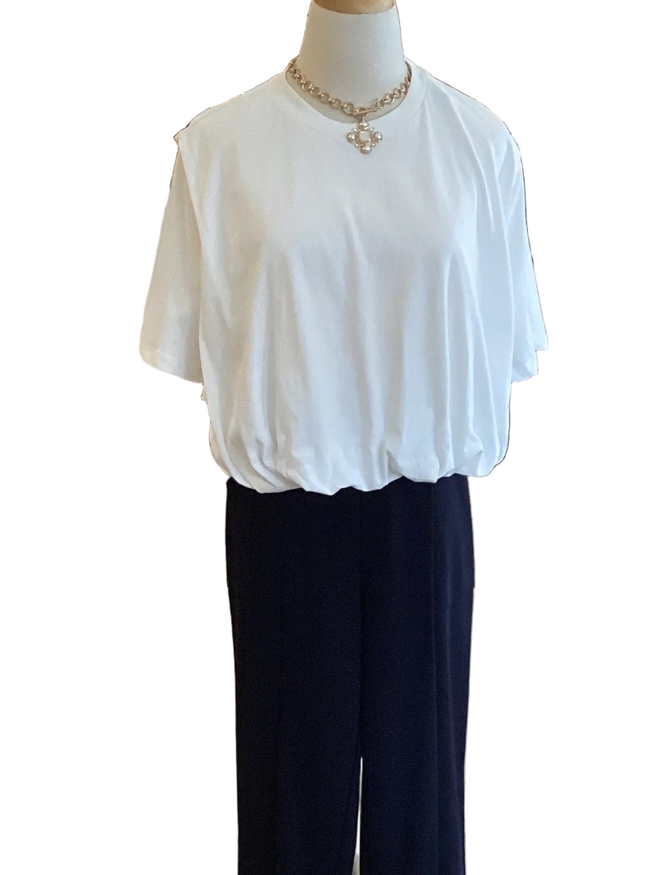 Glam white round neck short sleeve t shirt with bubble hem
