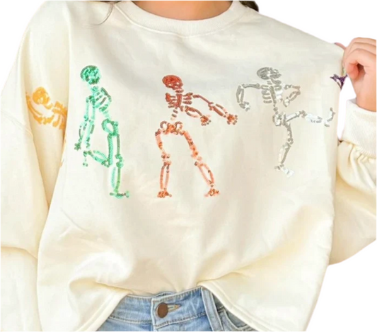 Cream dancing skeleton cropped sweatshirt