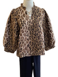 Jodifl leopard print ruffle v neck puff sleeve top