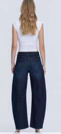Lovervet high rise barrel leg rhinestone jeans