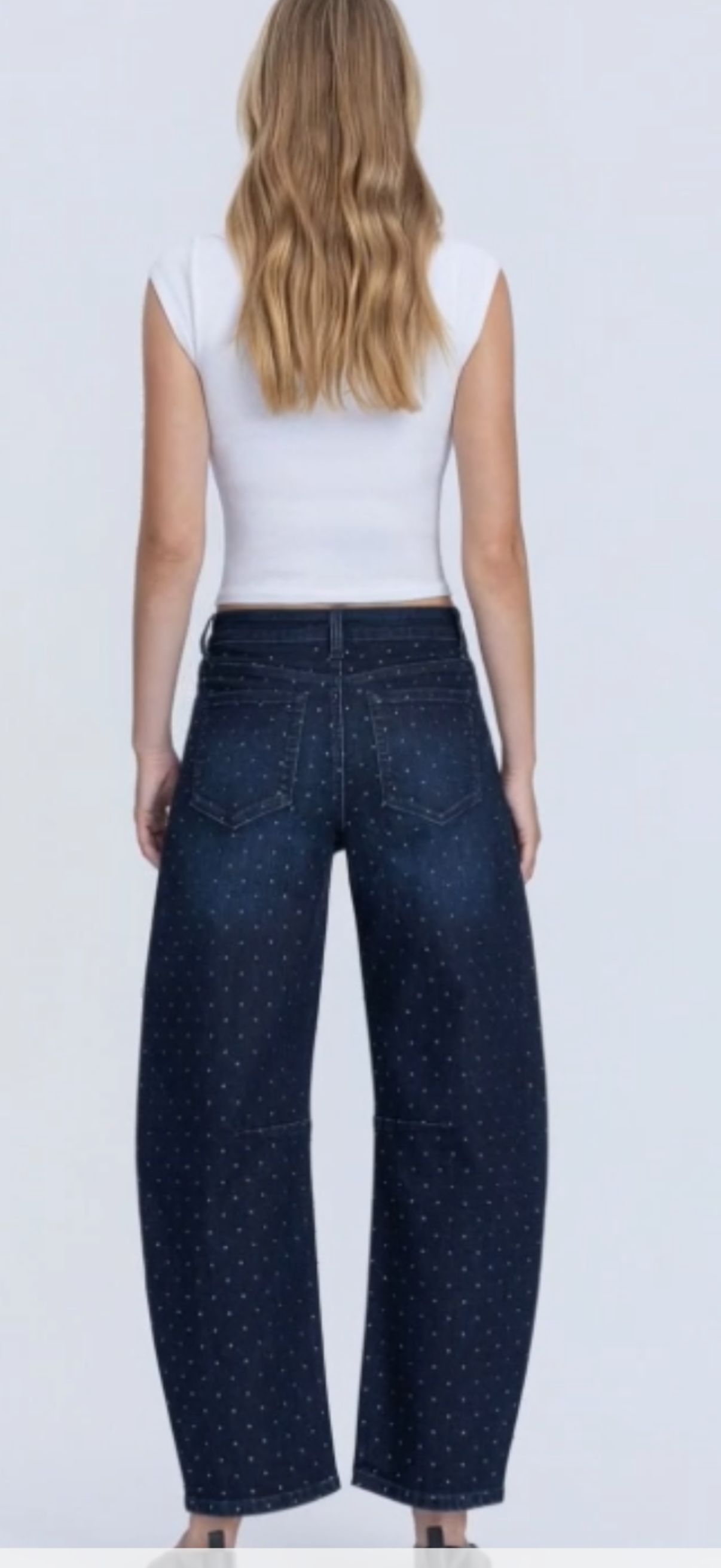 Lovervet high rise barrel leg rhinestone jeans