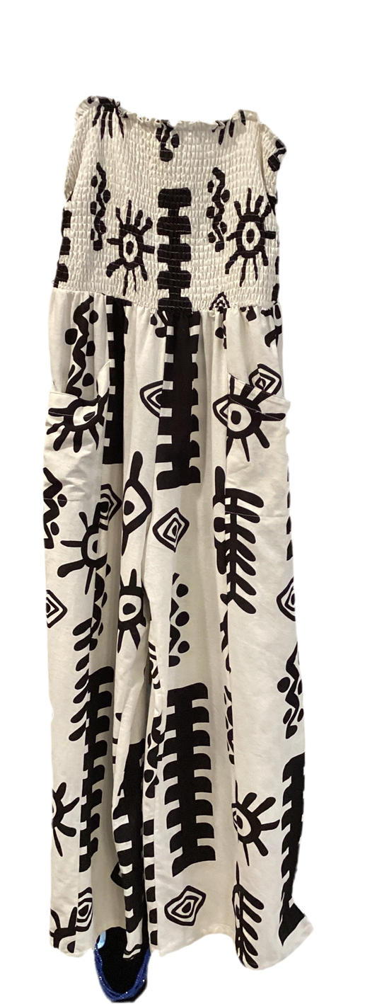 Cream & Black Aztec print jumpsuit