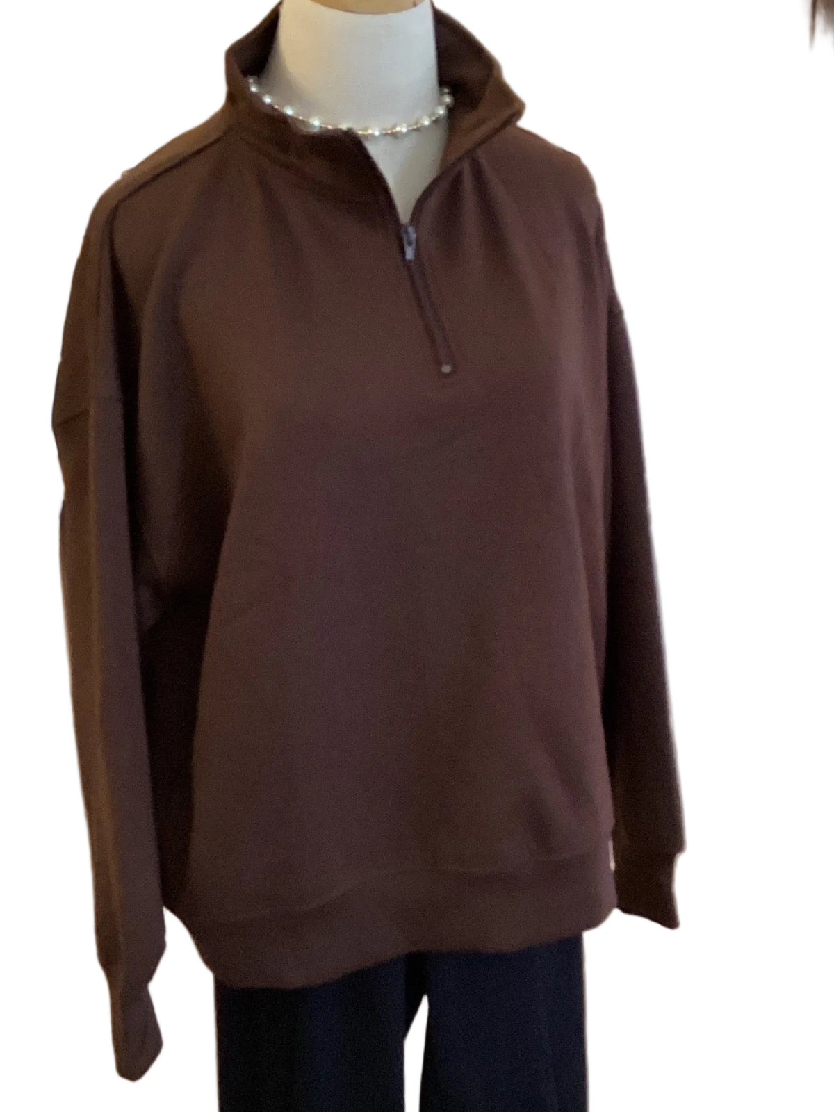 Zenana chocolate 1/4 zip long sleeve sweatshirt