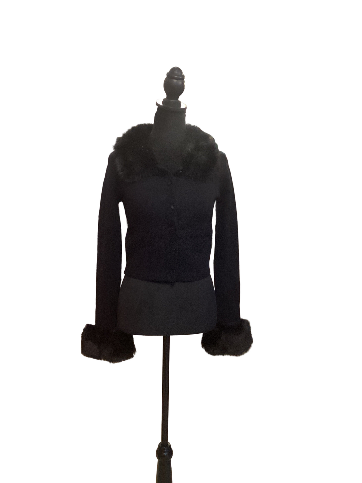 Ananda black faux fur collar and cuff cartigan