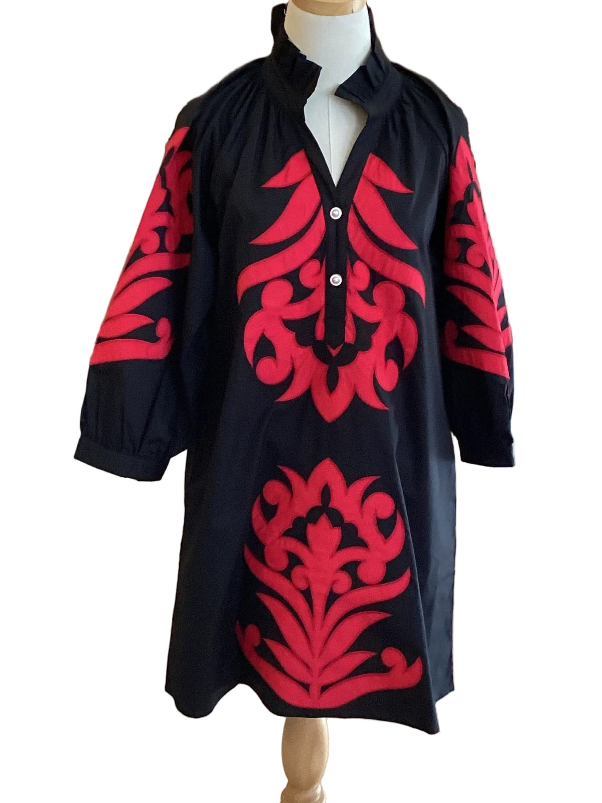 Jodifl black long sleeve dress with red applique