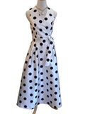 Flying Tomato Ivory Satin Like Polka Dot Midi Dress with Side Tie