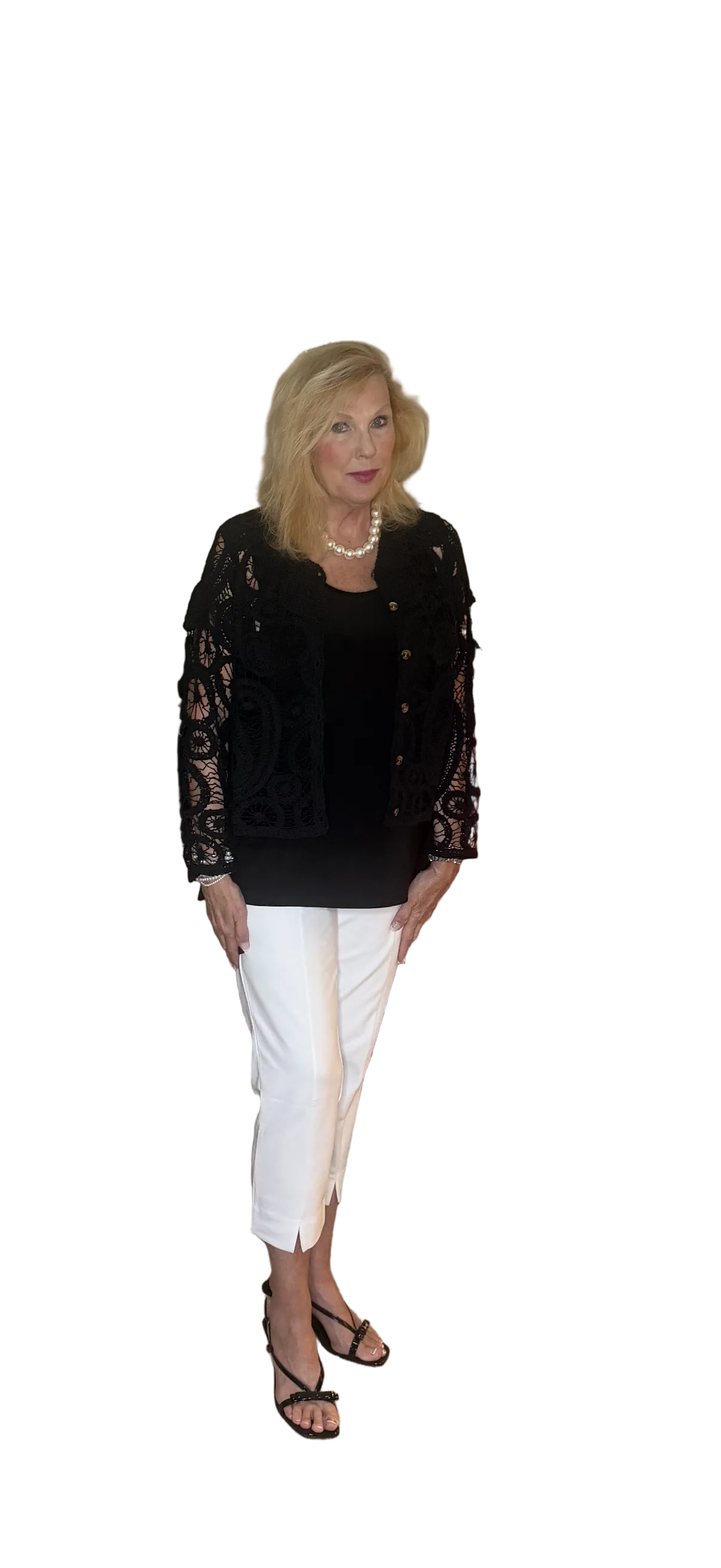 Picadilly black button front crochet jacket