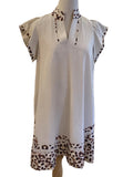 Gigio Oatmeal linen v-neck dress with leopard detail