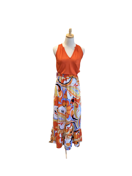 Pixie & Ivey orange print tiered skirt