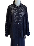 Glam black oversized button down stirring wide long sleeve shirt