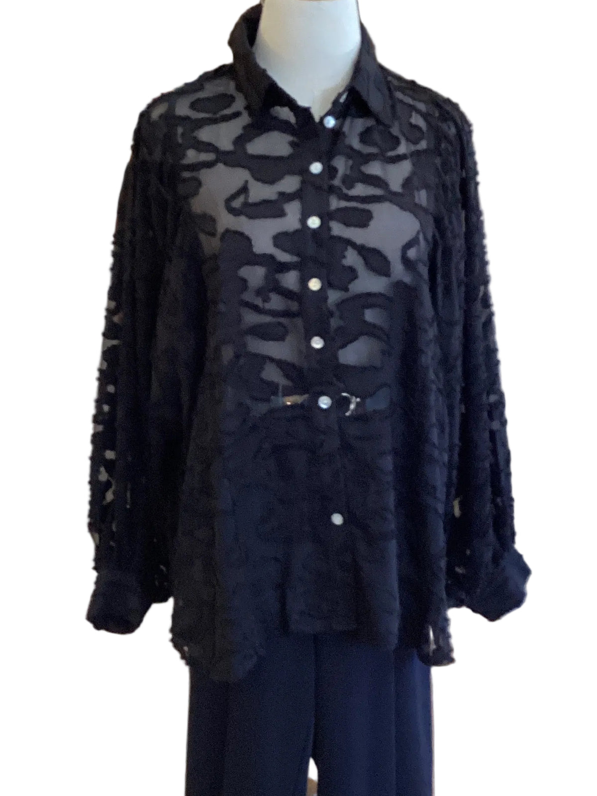 Glam black oversized button down stirring wide long sleeve shirt