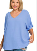 Zenana Cornflower blue V-neck short sleeve top