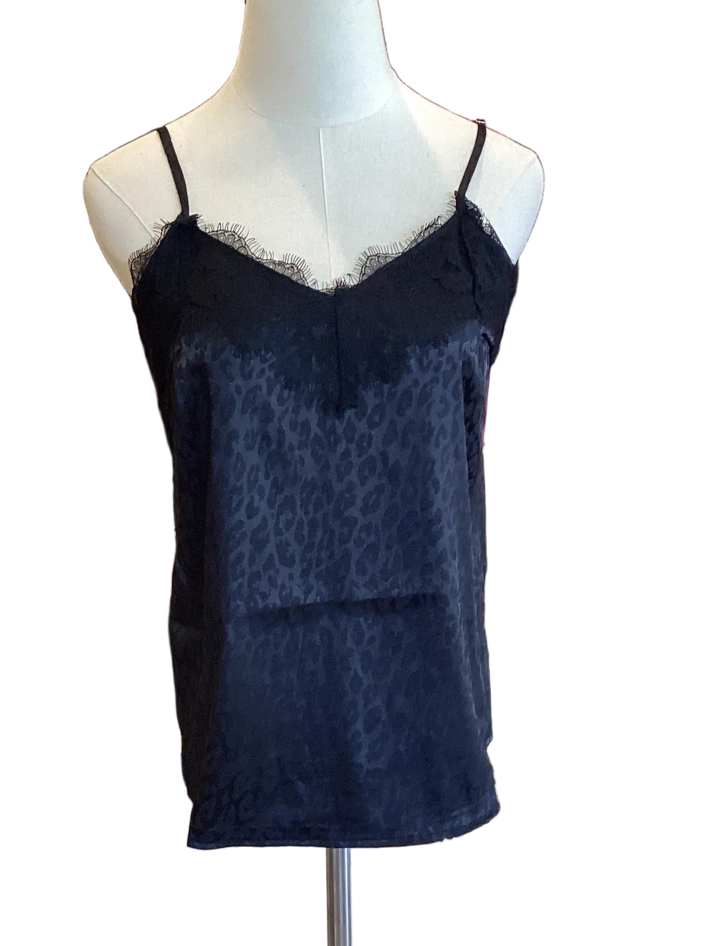 Vine & Love Black Leopard jacquard cami top