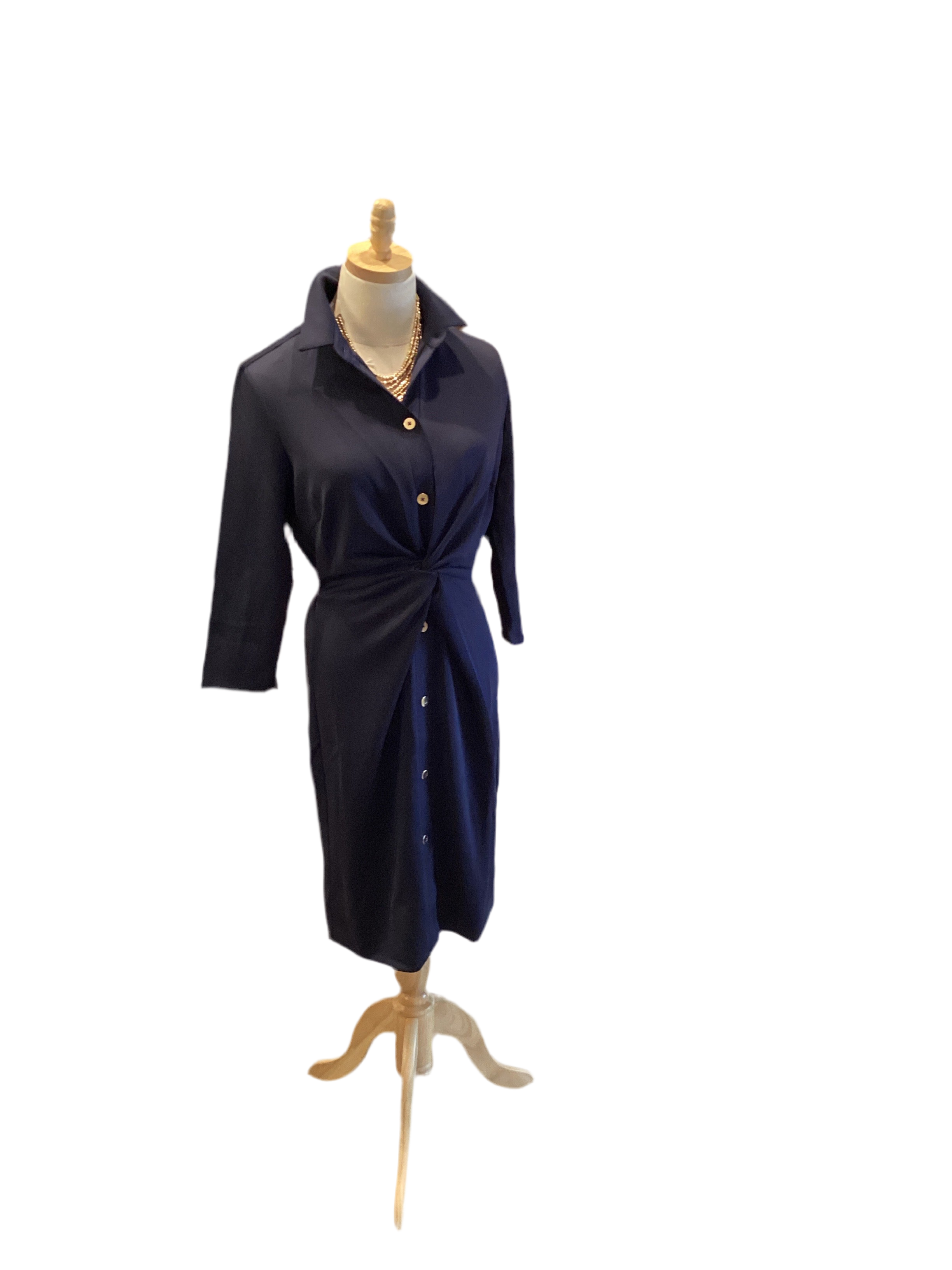 Gretchen Scott Navy button down dress with front twist