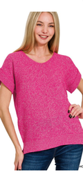 Zenana hot pink cap sleeve round neck top