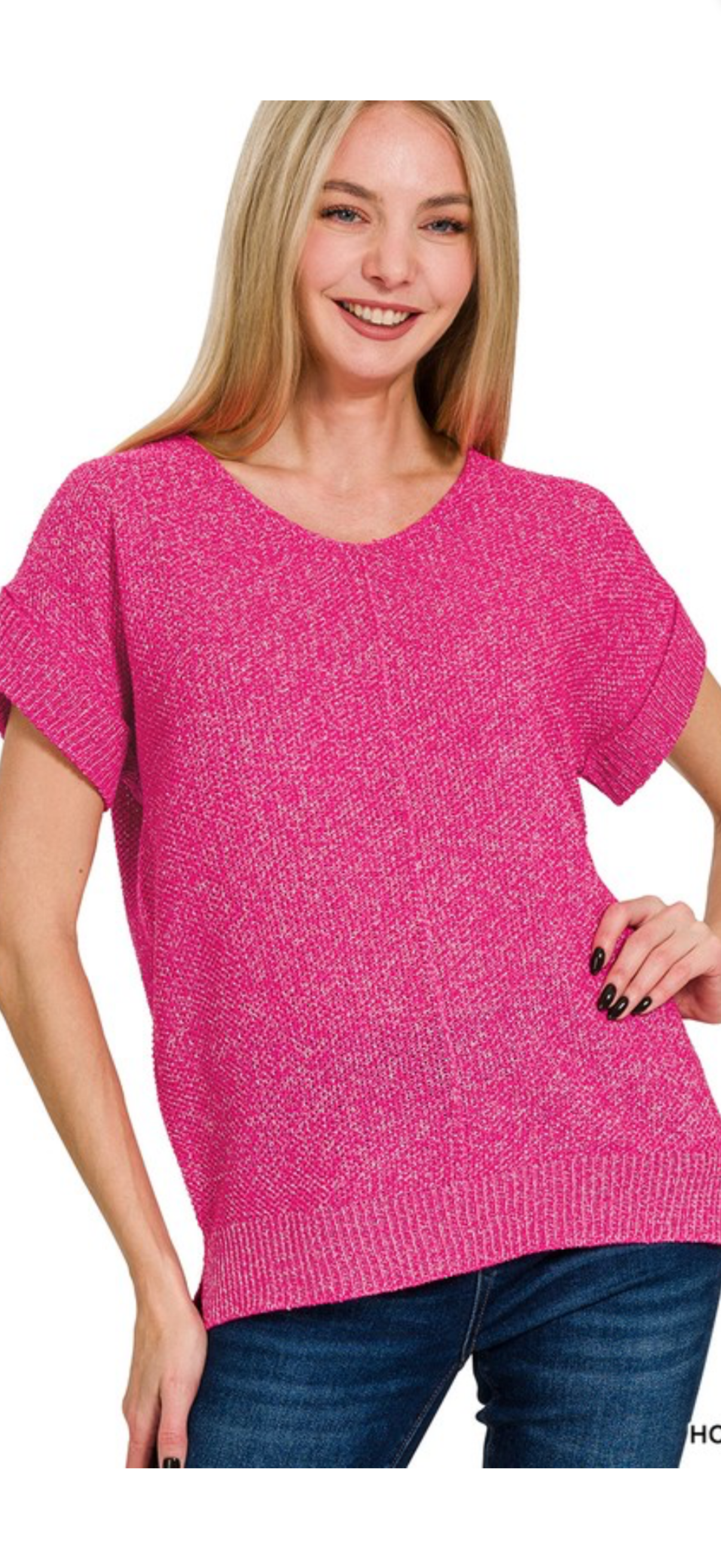 Zenana hot pink cap sleeve round neck top