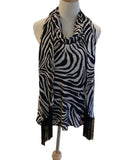 D.ark zebra print cowl neck halter top with fringed scarf
