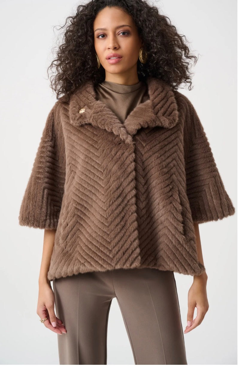 Joseph Ribkoff Chevron faux fur Cape style jacket