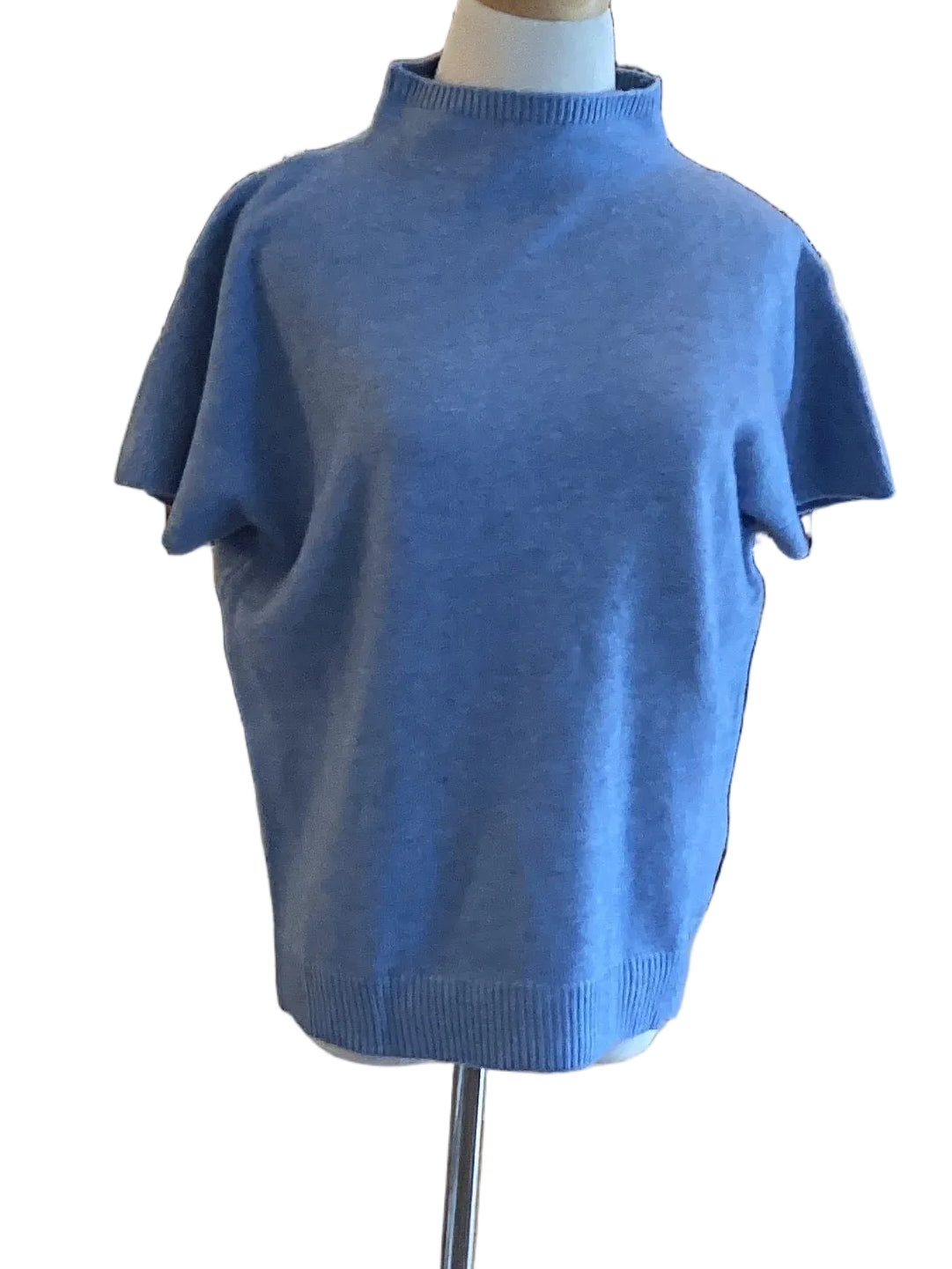 Gigio denim mock neck short sleeve knit top