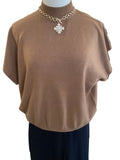 Zenana deep camel cap sleeve mock neck sweater