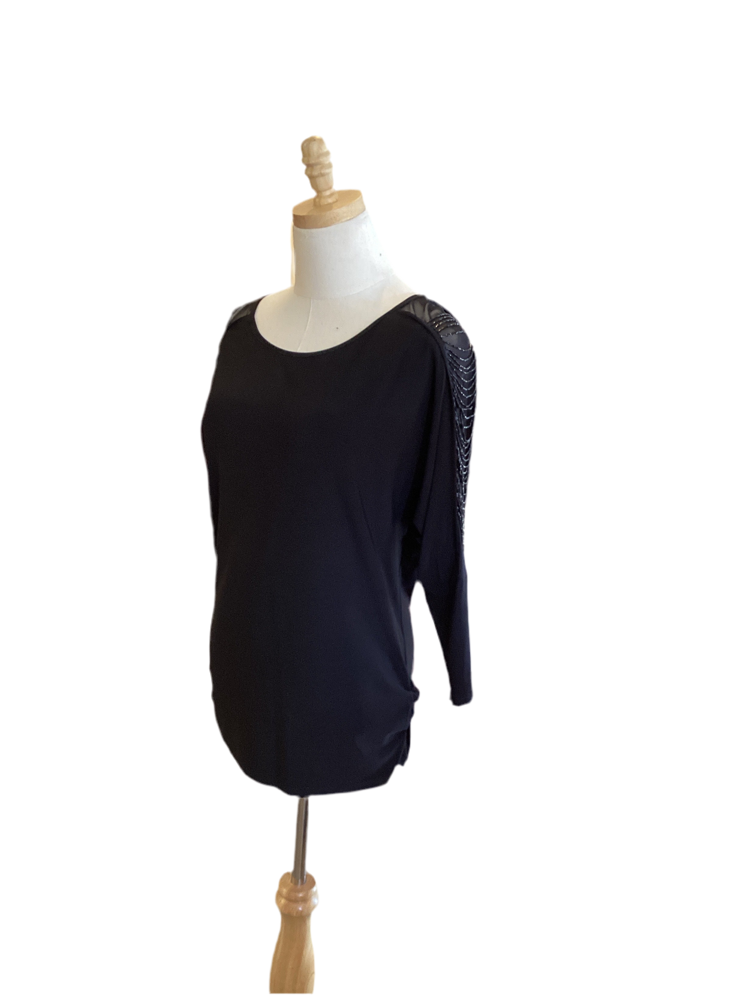 Frank Lyman black tunic with black bead accent long sleeve