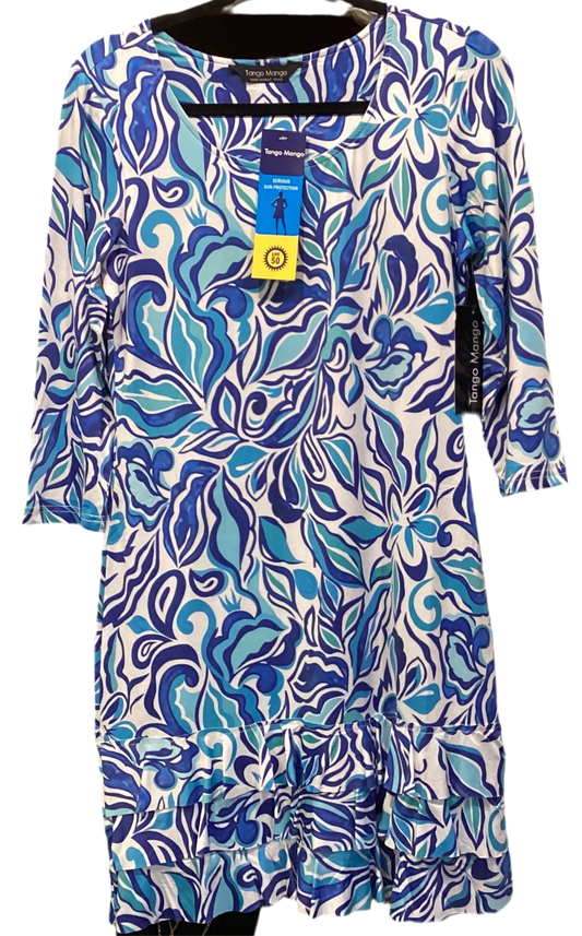 Tango mango blue/teal print dress with bottom ruffle