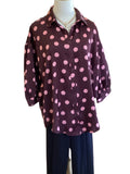 Glam burgundy oversized 3/4 sleeve shirt with pink polka dots