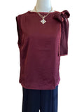 Glam burgundy asymmetric sleeveless side bow tie top