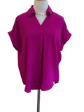 She & Sky magenta, collared V-neck top