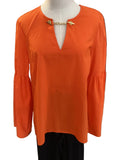 Michael Kors Orange vneck top with gold chain