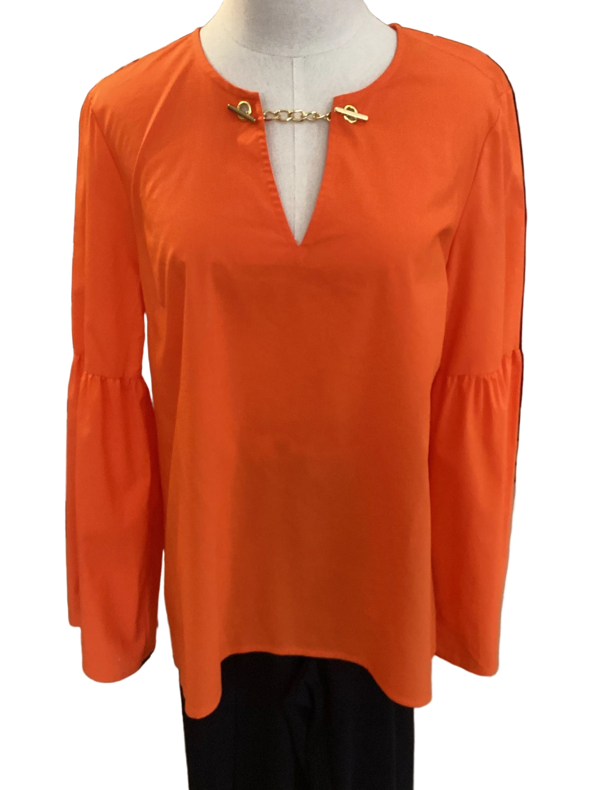 Michael Kors Orange vneck top with gold chain