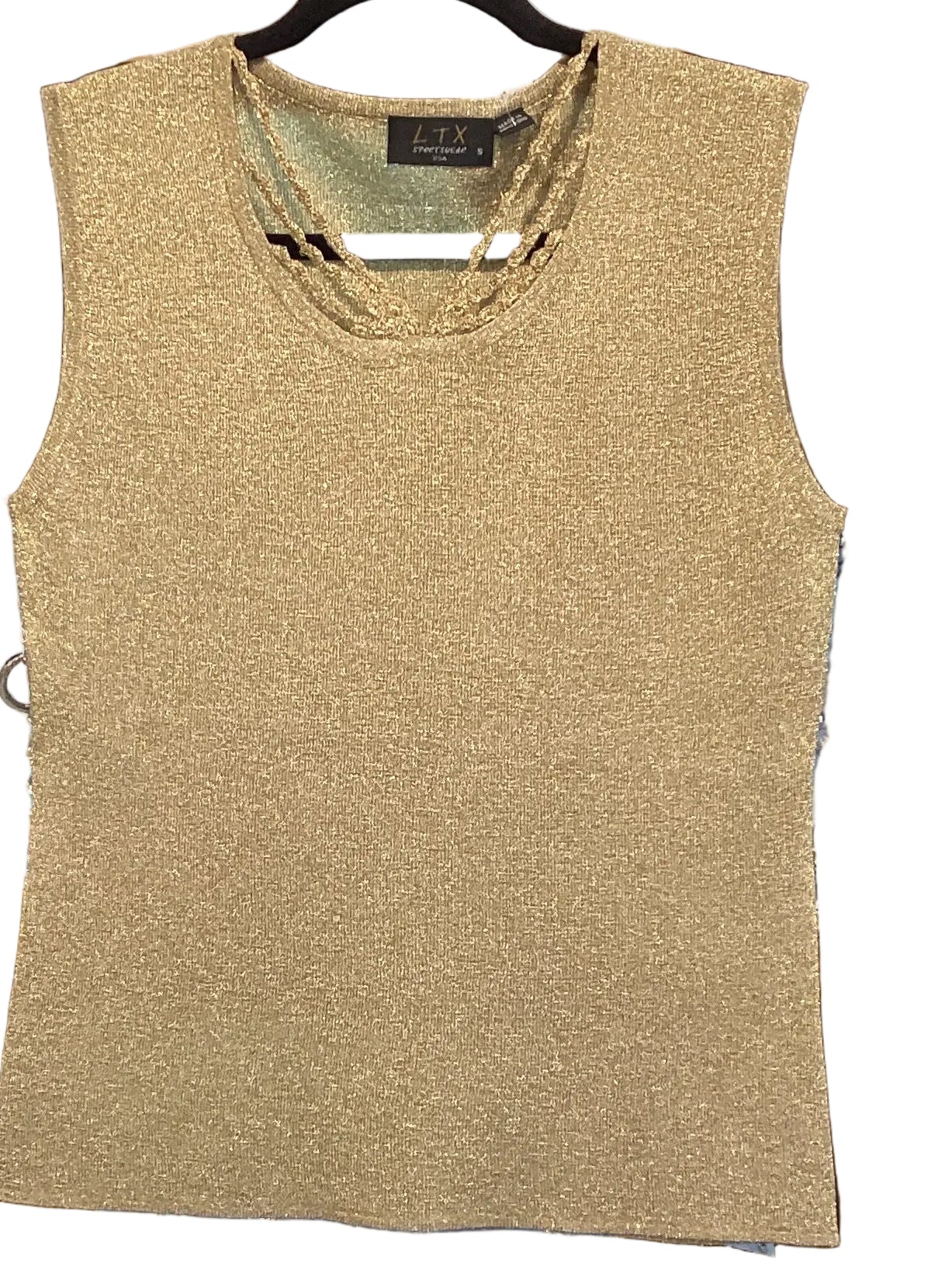 LTX gold metallic v neck tank neck tank with gold bead accent