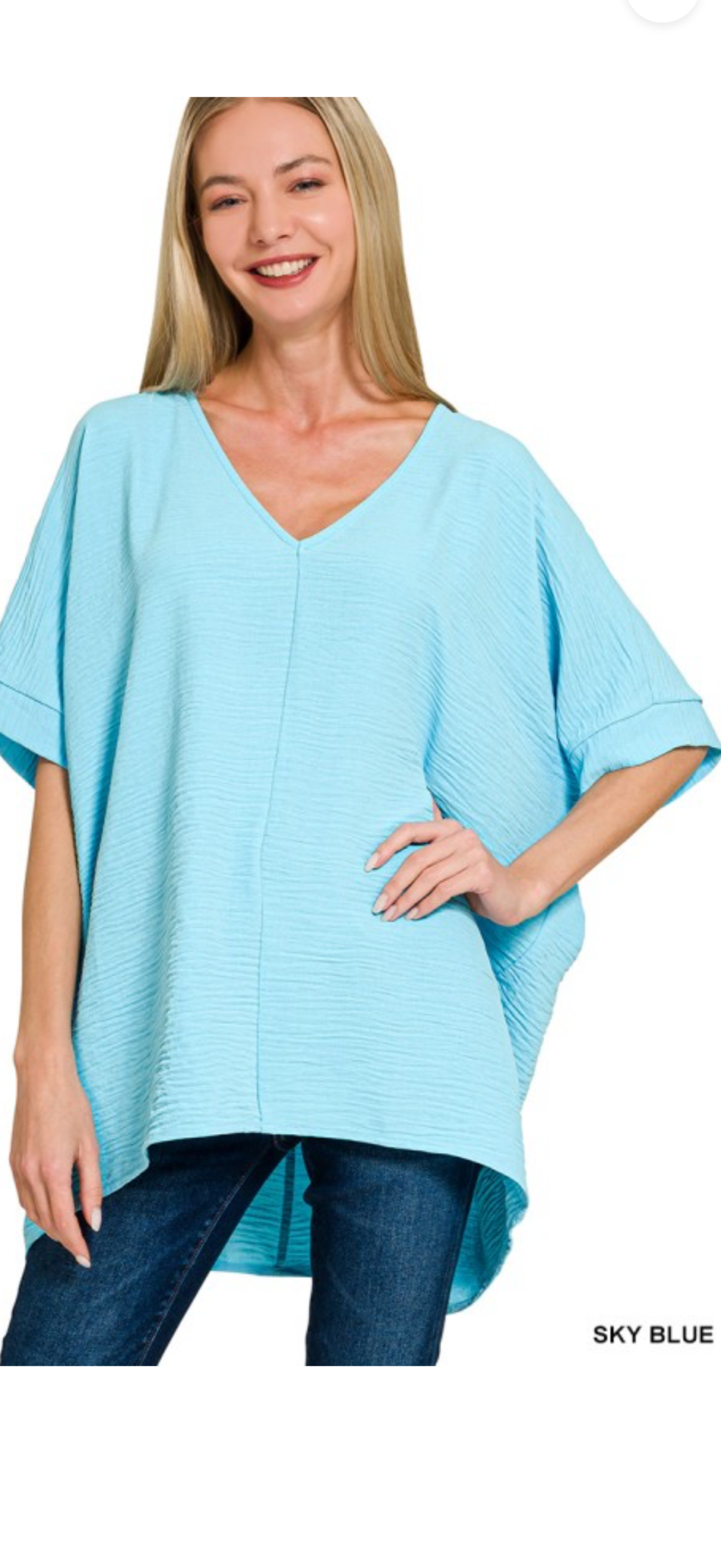 Zenana sky blue v neck short sleeve tunic