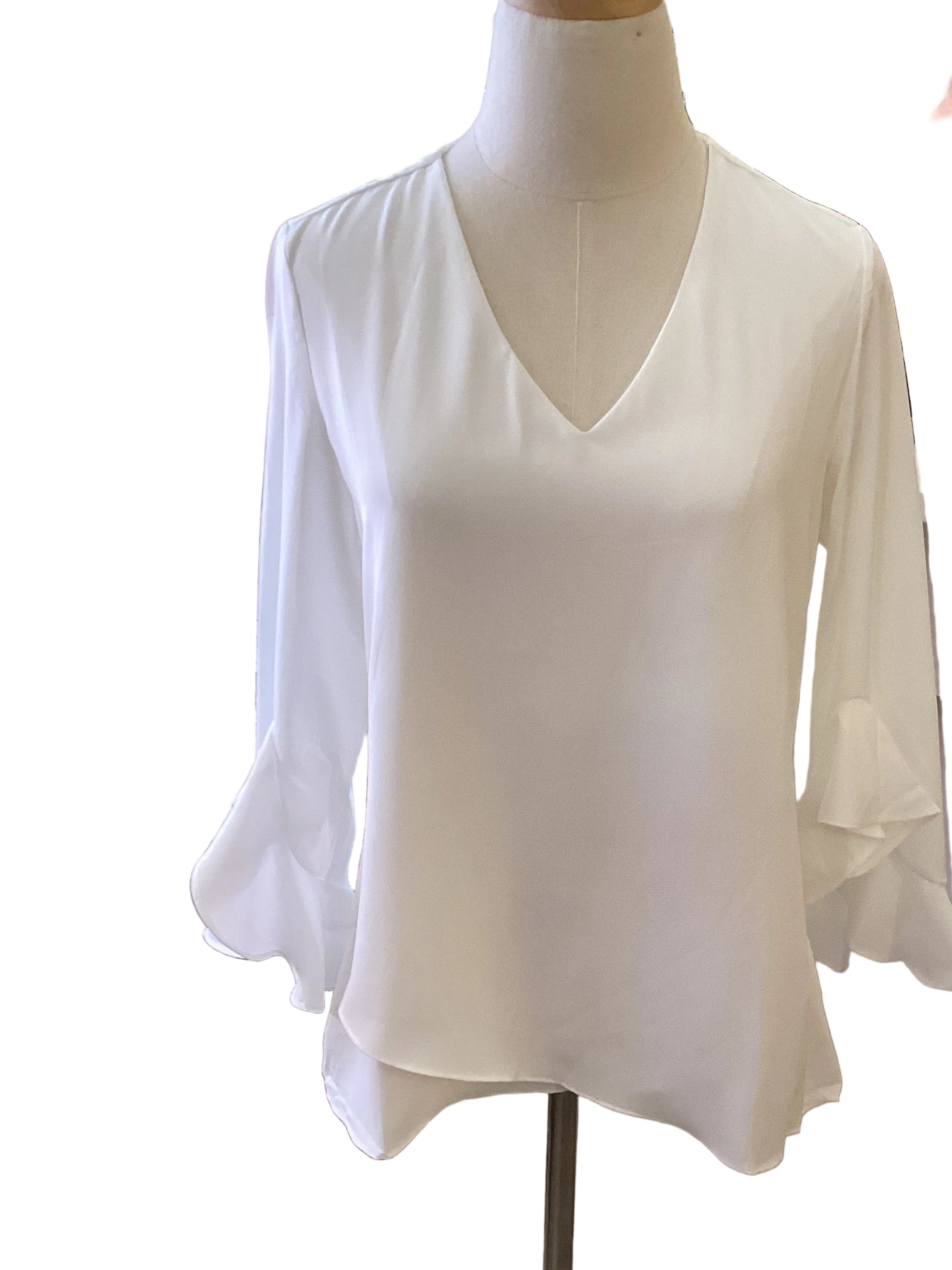 Relipop White V-Neck Ruffle Sleeve Top