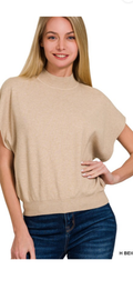 Zenana beige, short sleeve mock neck top