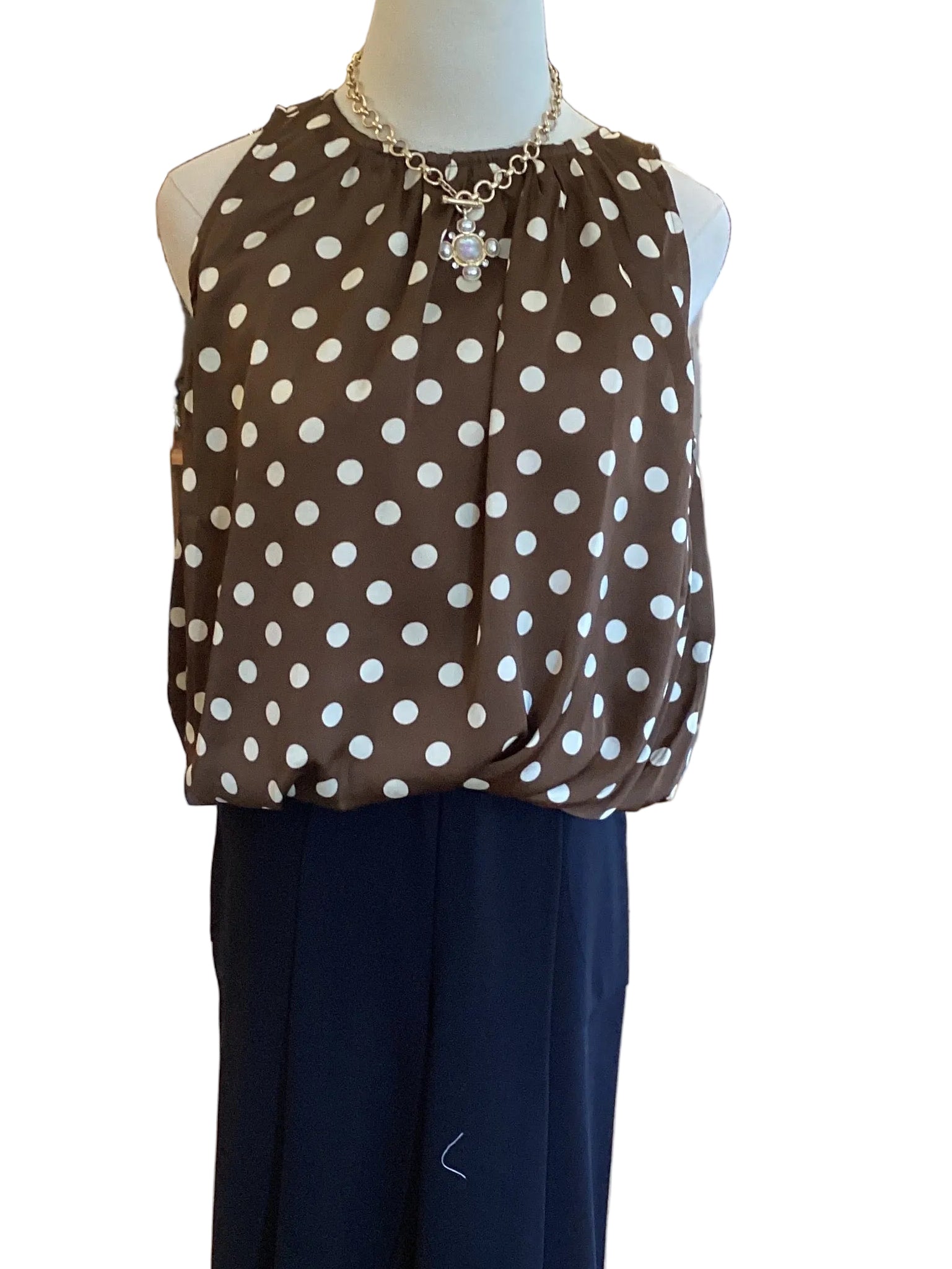 Eesome cocoa polka dot sleeveless balloon hem top