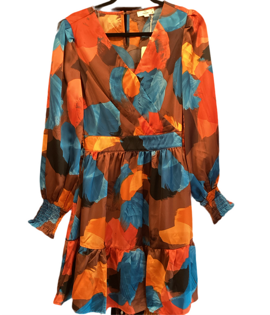 Brown Multi Color dress with cinched sleeve