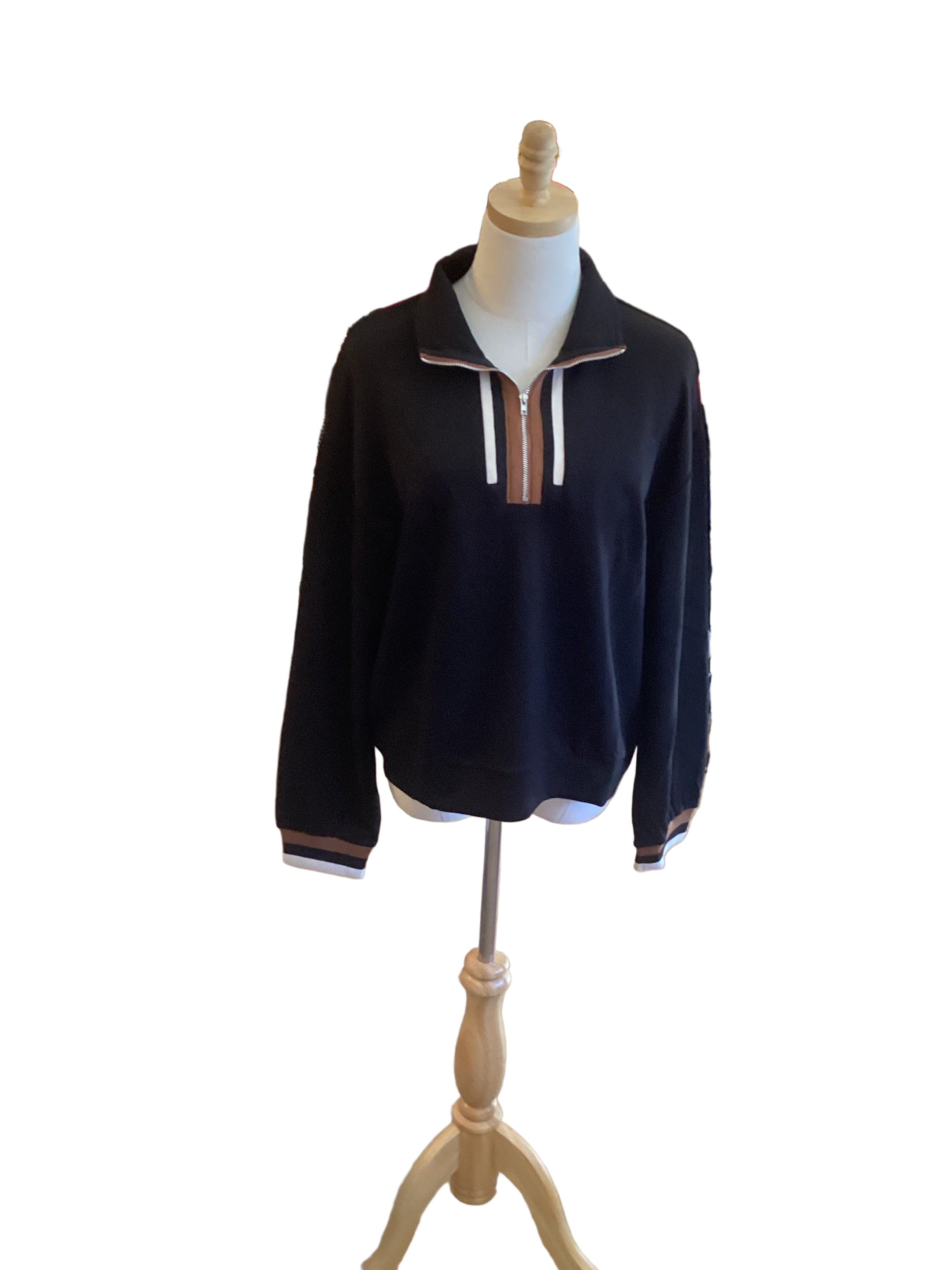 Jodifl black long sleeve with brown ivory from front zip panel