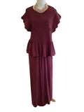 Umgee Burgundy linen blend scalloped hem pant