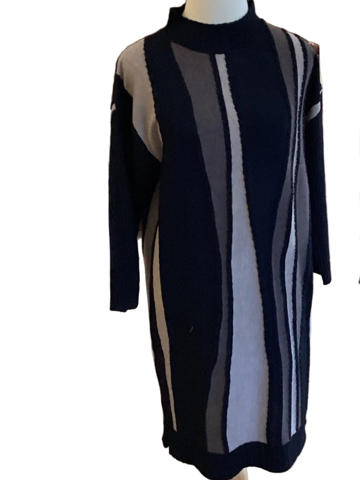 Picadilly taupe, black, brown stripe long sleeve knit dress