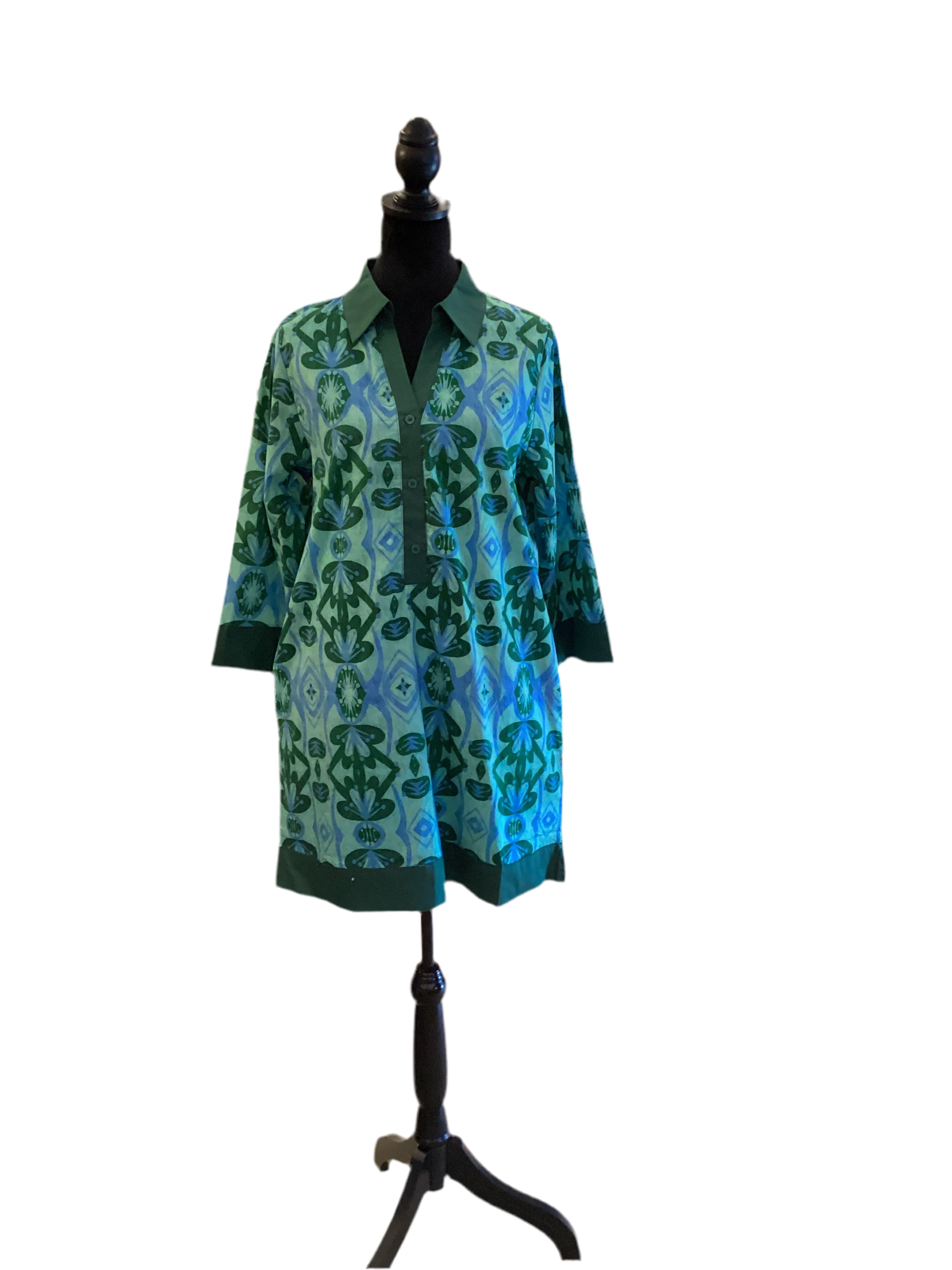 Jodifl blue green print dress with green trim